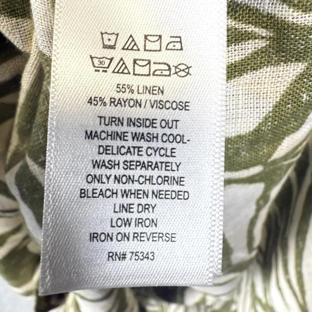 Tahari Linen Green and White Leaf Print Midi Dress Linen Blend Women's Size XL - Picture 6 of 8